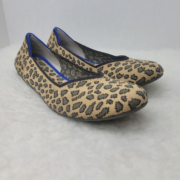 Rothy's The Flat Leopard Animal Print Knit Fabric Slip On Womens Shoes Size 8 - Picture 1 of 9